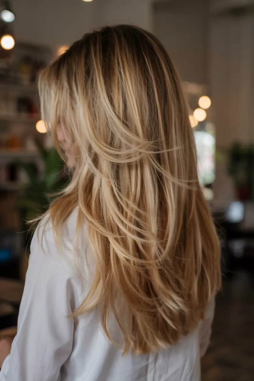 fall long haircut ideas 2025+High-Dimension Blonde with Feathered Layers