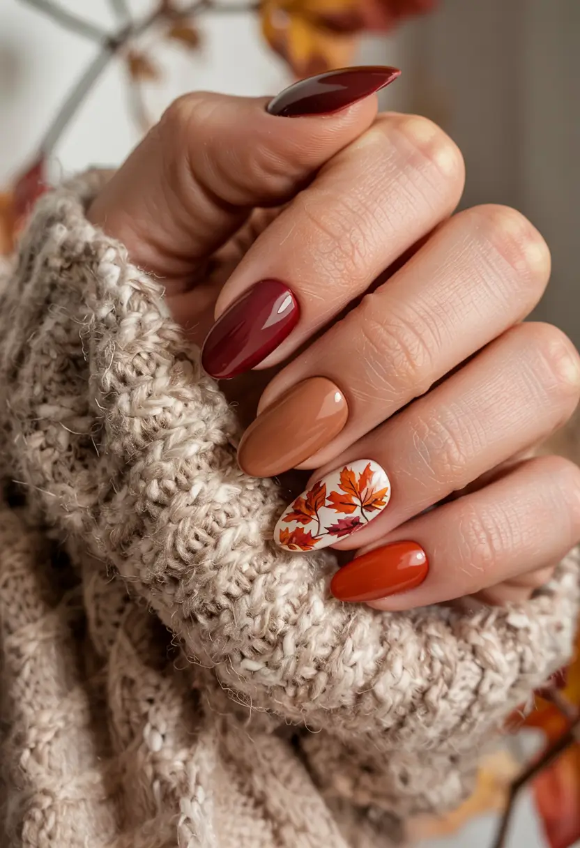 fall nails art ideas 2025 Maple Leaf Gradient