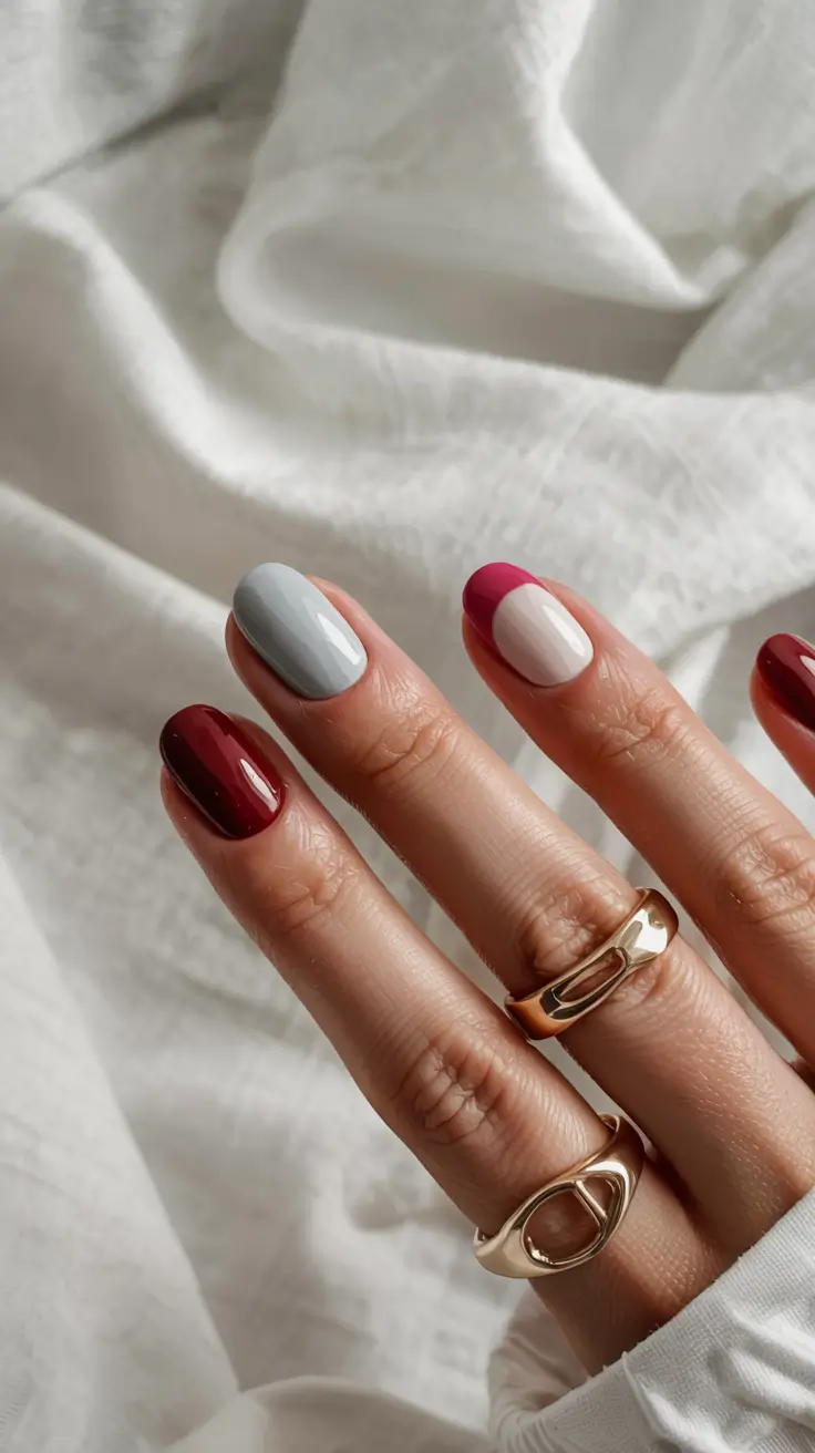 fall nails art ideas 2025 Minimalist Color Blocking