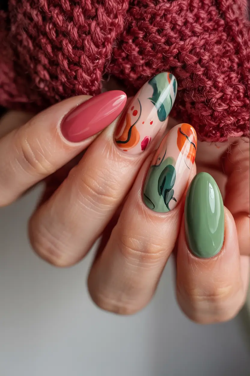 fall nails art ideas 2025 Abstract Autumn Hues