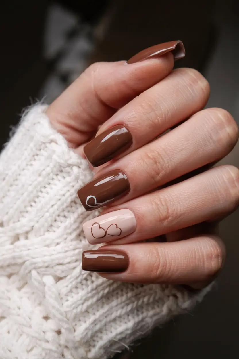 fall nails art ideas 2025 Chocolate Hearts