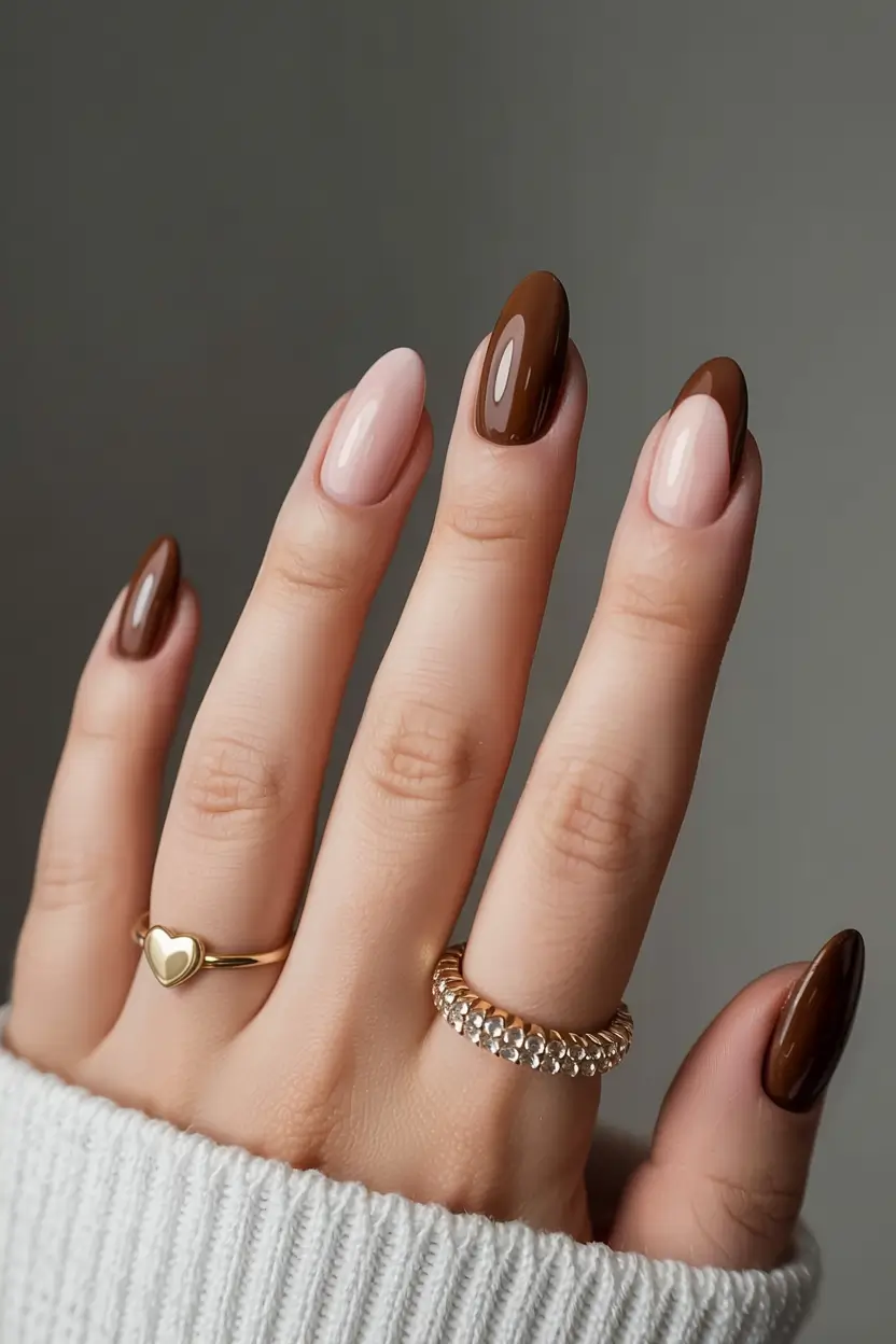 fall nails art ideas 2025 Chocolate Half-Moons