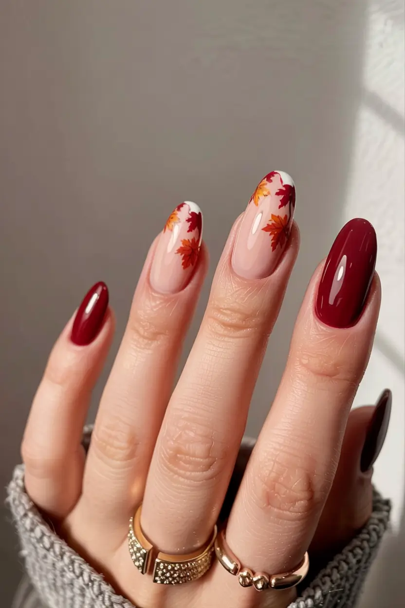 fall nails art ideas 2025 Maple-Tipped French