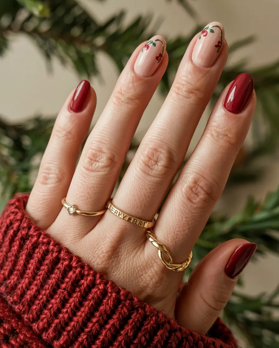 fall nails art ideas 2025 Cherry-Tipped Elegance