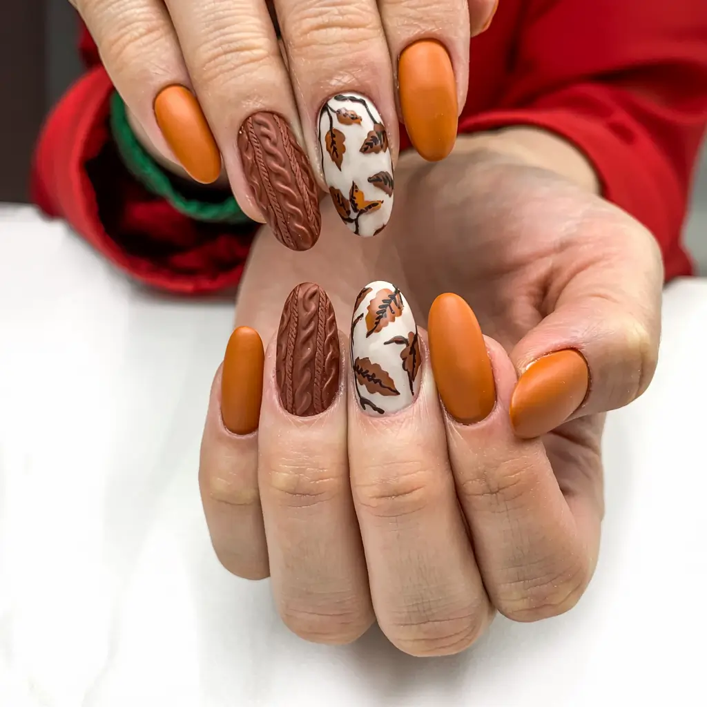 fall nails art ideas 2025 Cozy Sweater Knits