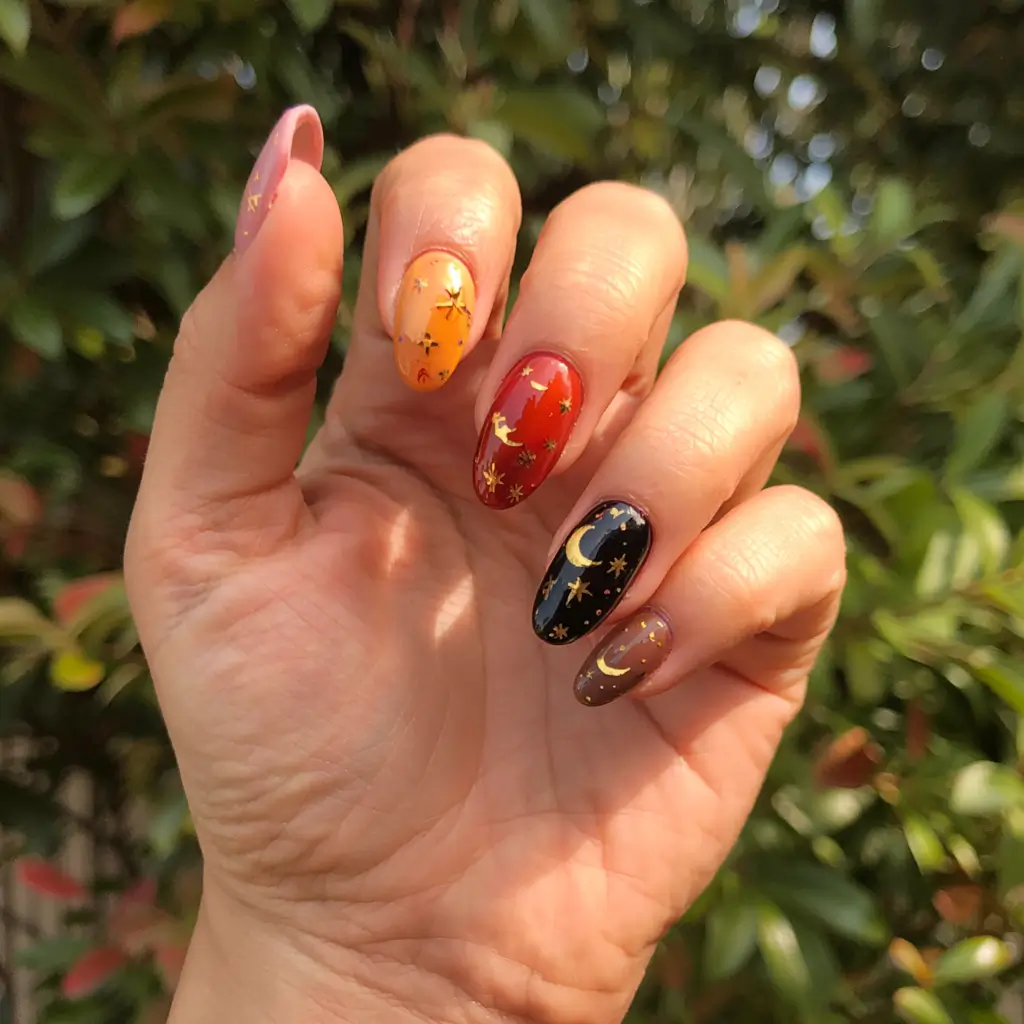fall nails art ideas 2025 Autumn Night Sky