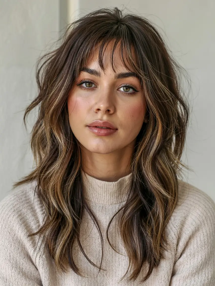 fall shag haircut ideas 2025 Face-Framing Highlighted Shag