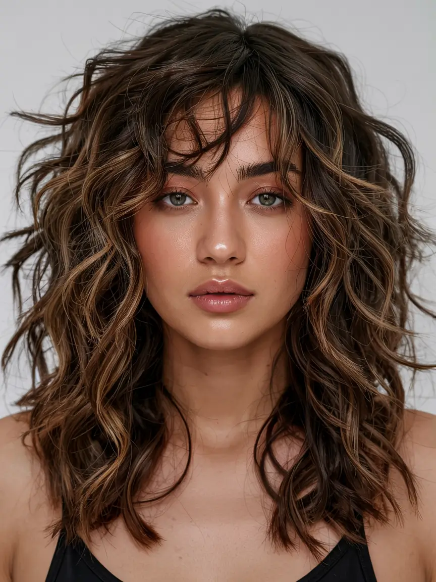 fall shag haircut ideas 2025 Soft Curls and Shadow Roots