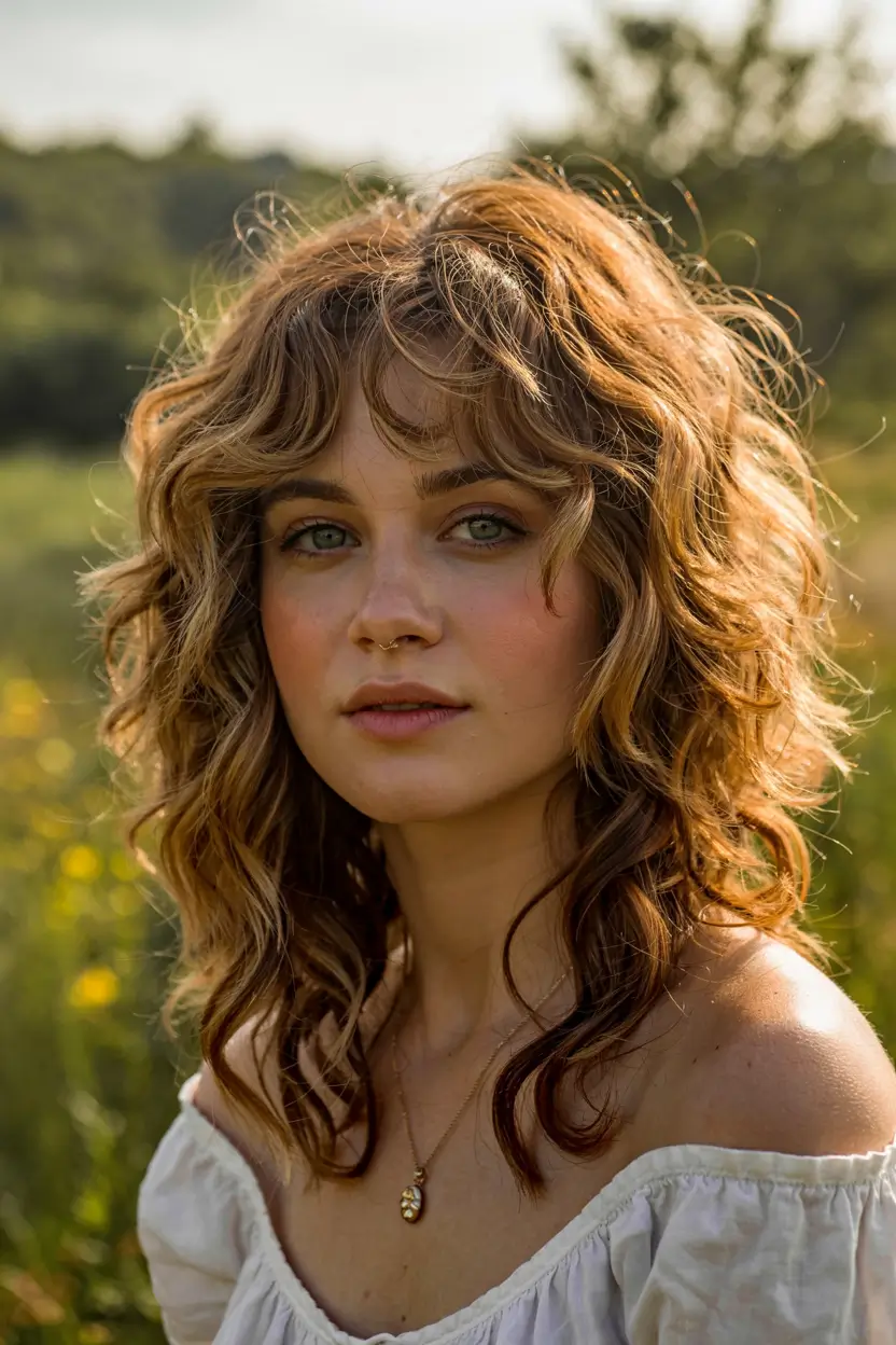 fall shag haircut ideas 2025 Golden Field Waves