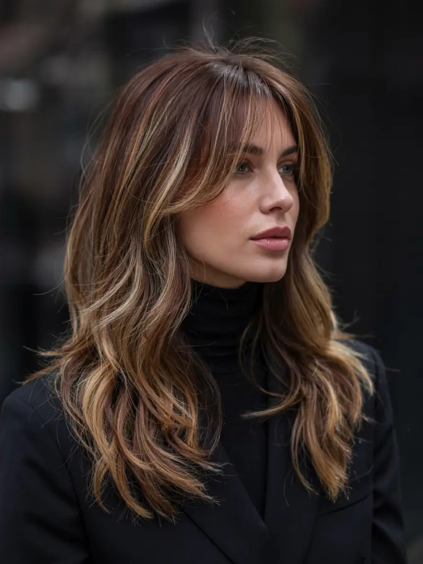 fall shag haircut ideas 2025 Layered Cinnamon Waves