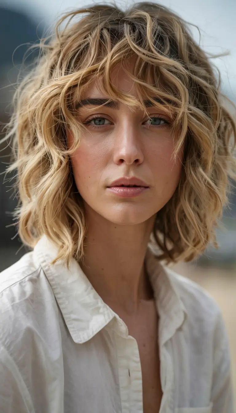 fall shag haircut ideas 2025 Curled Cream Bob