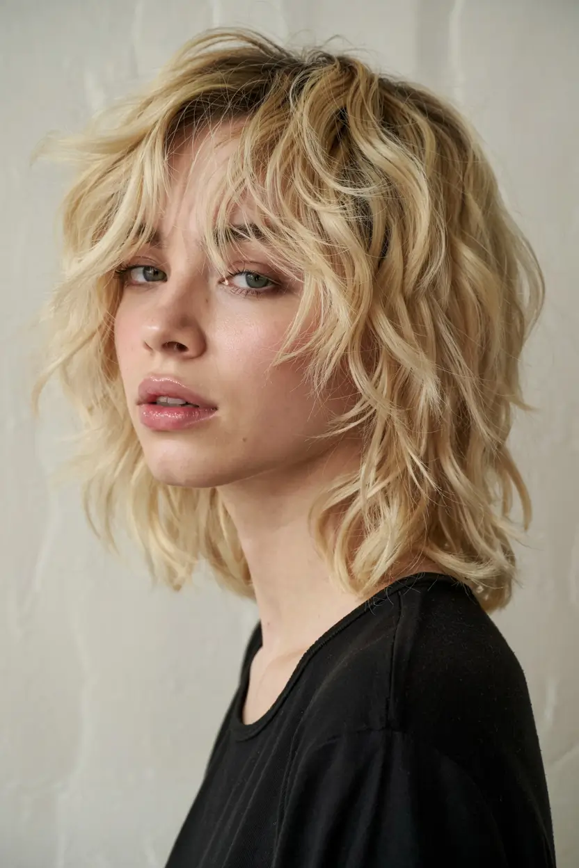 fall shag haircut ideas 2025 Short Curly Blonde Shag