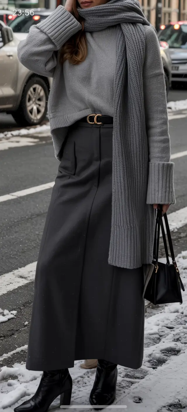 fall sweater outfits ideas 2025 Monochrome Grey Layers with Winter Texture