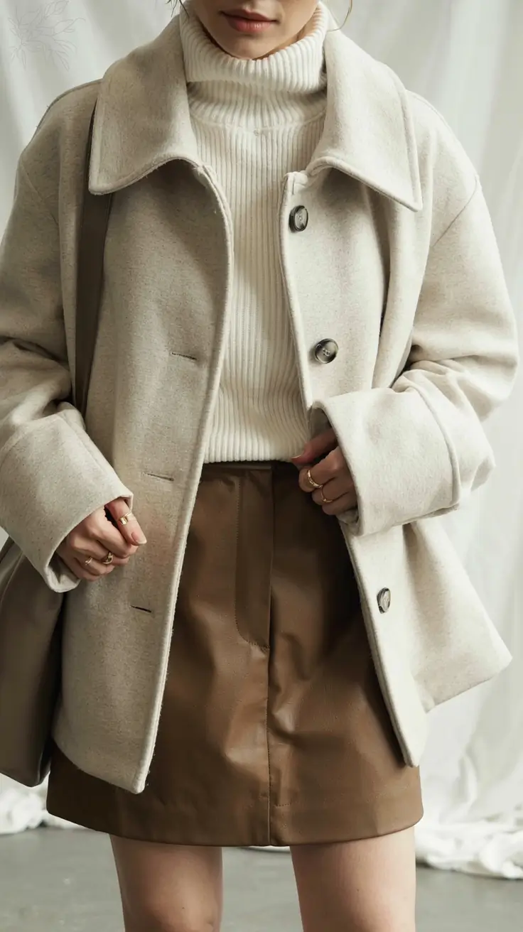 fall sweater outfits ideas 2025 Cream Turtleneck and Warm Leather Tones