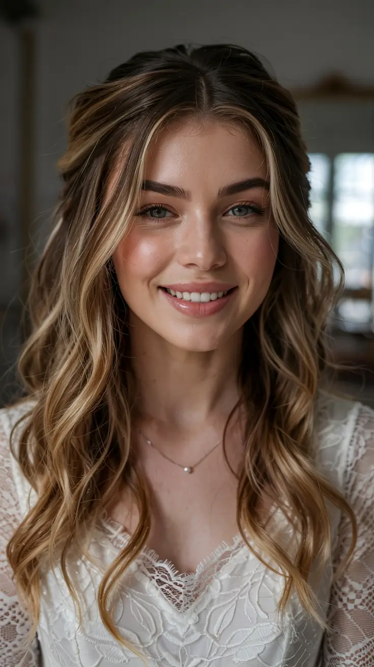 fall wedding hairstyles ideas 2025 Soft Waves With Natural Center Part