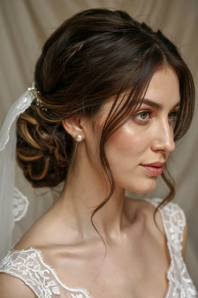 fall wedding hairstyles ideas 2025 Voluminous Low Bun With Veil Accent
