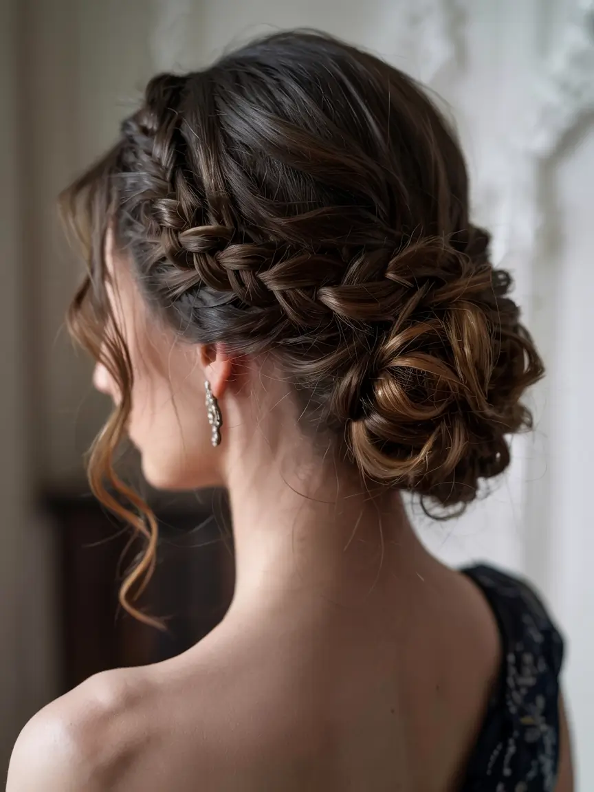 fall wedding hairstyles ideas 2025 Layered Braided Low Bun