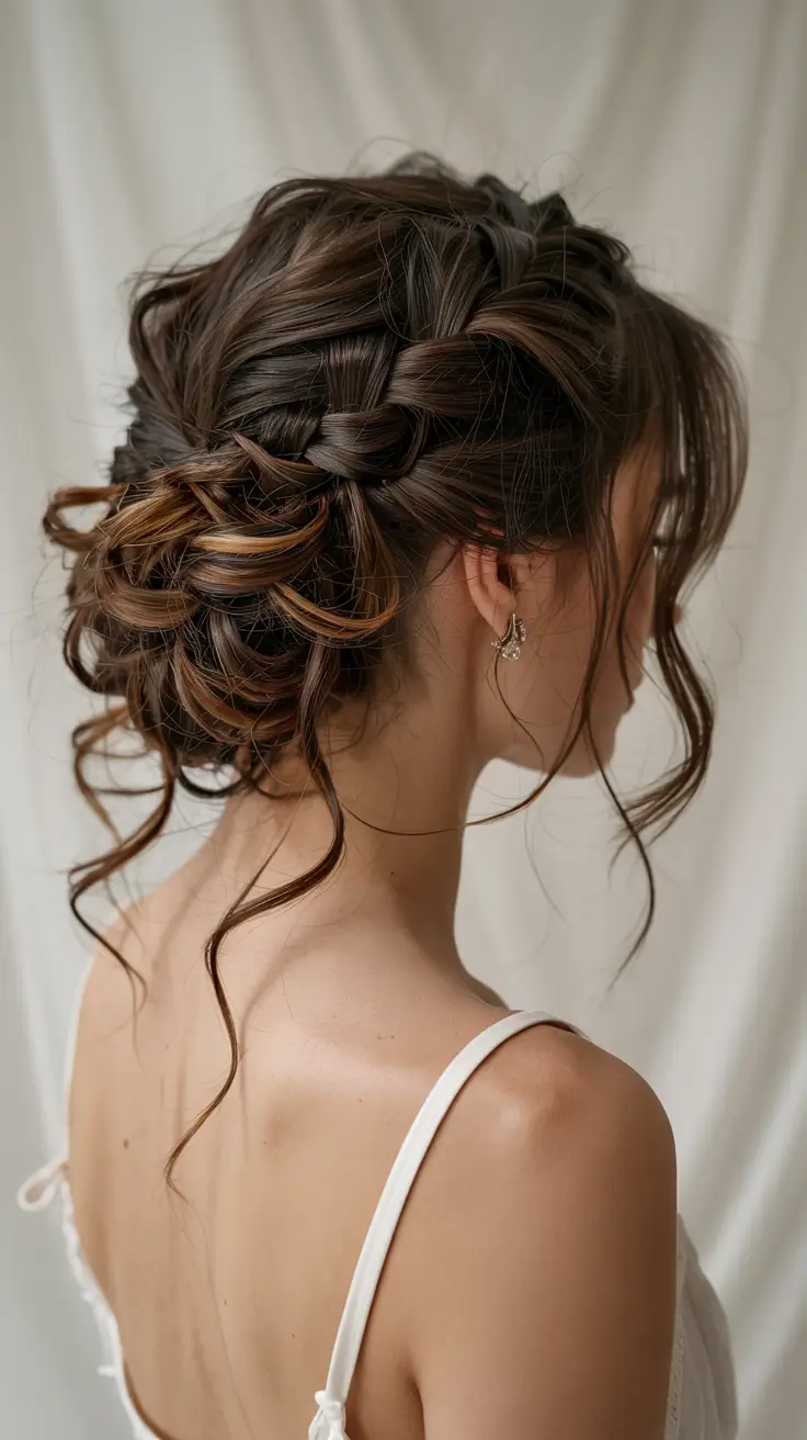 fall wedding hairstyles ideas 2025 Textured Braided Updo With Loose Tendrils