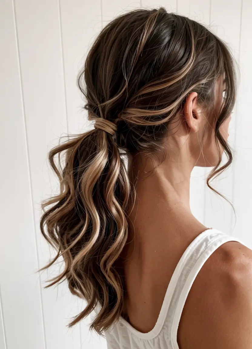 fall wedding hairstyles ideas 2025 Loose Curled Ponytail With Wrapped Base
