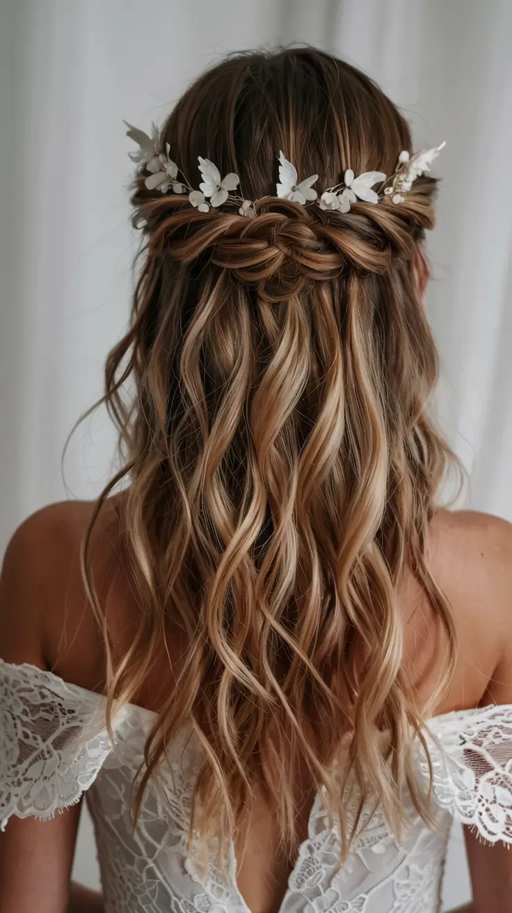 fall wedding hairstyles ideas 2025 Delicate Braided Crown With Butterfly Accents