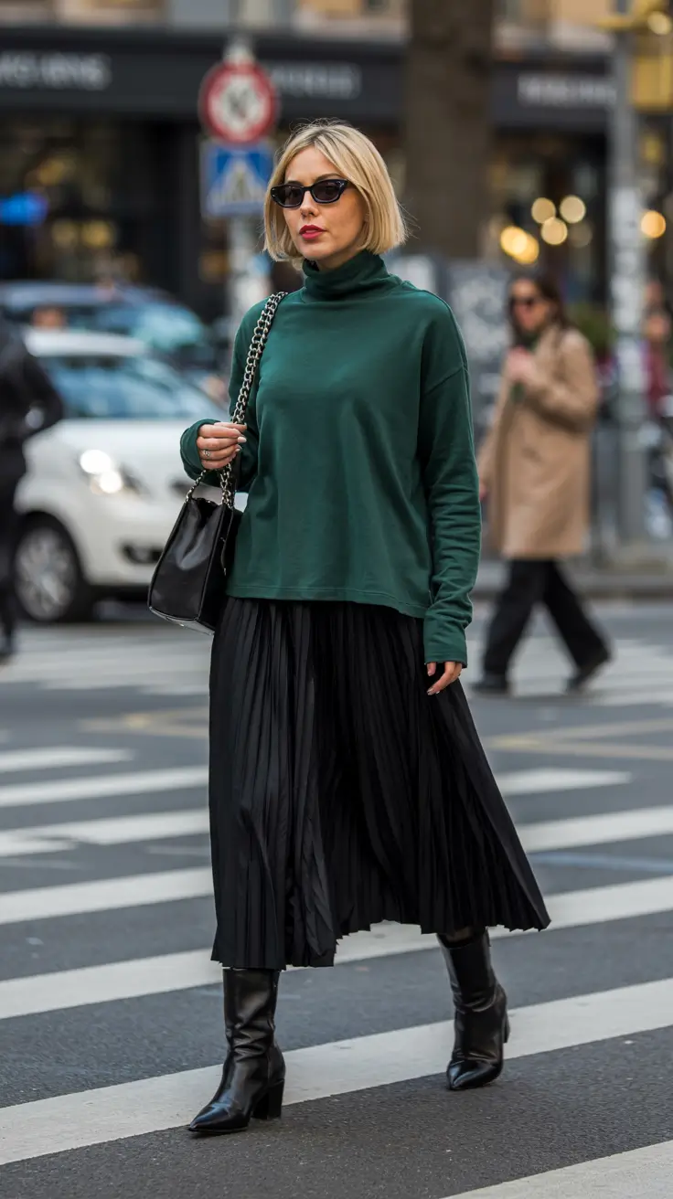 fall winter outfits ideas 2025 Emerald and Black Statement