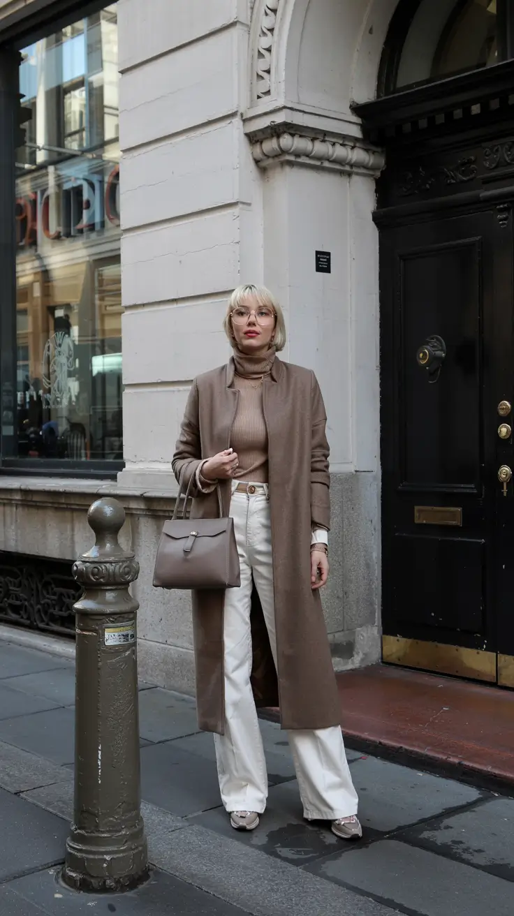 fall winter outfits ideas 2025 Warm Taupe Elegance