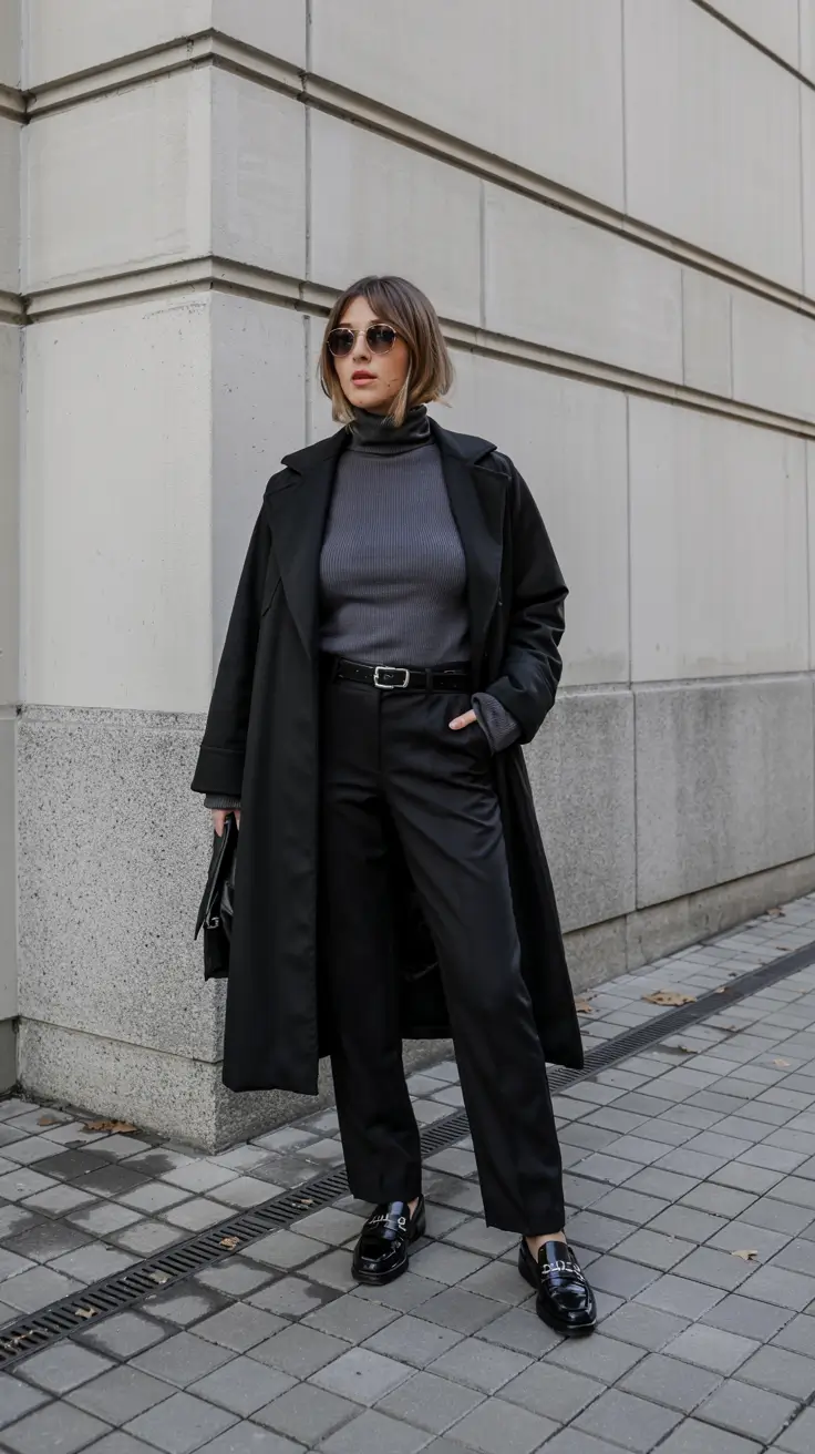 fall winter outfits ideas 2025 Monochrome Power Dressing