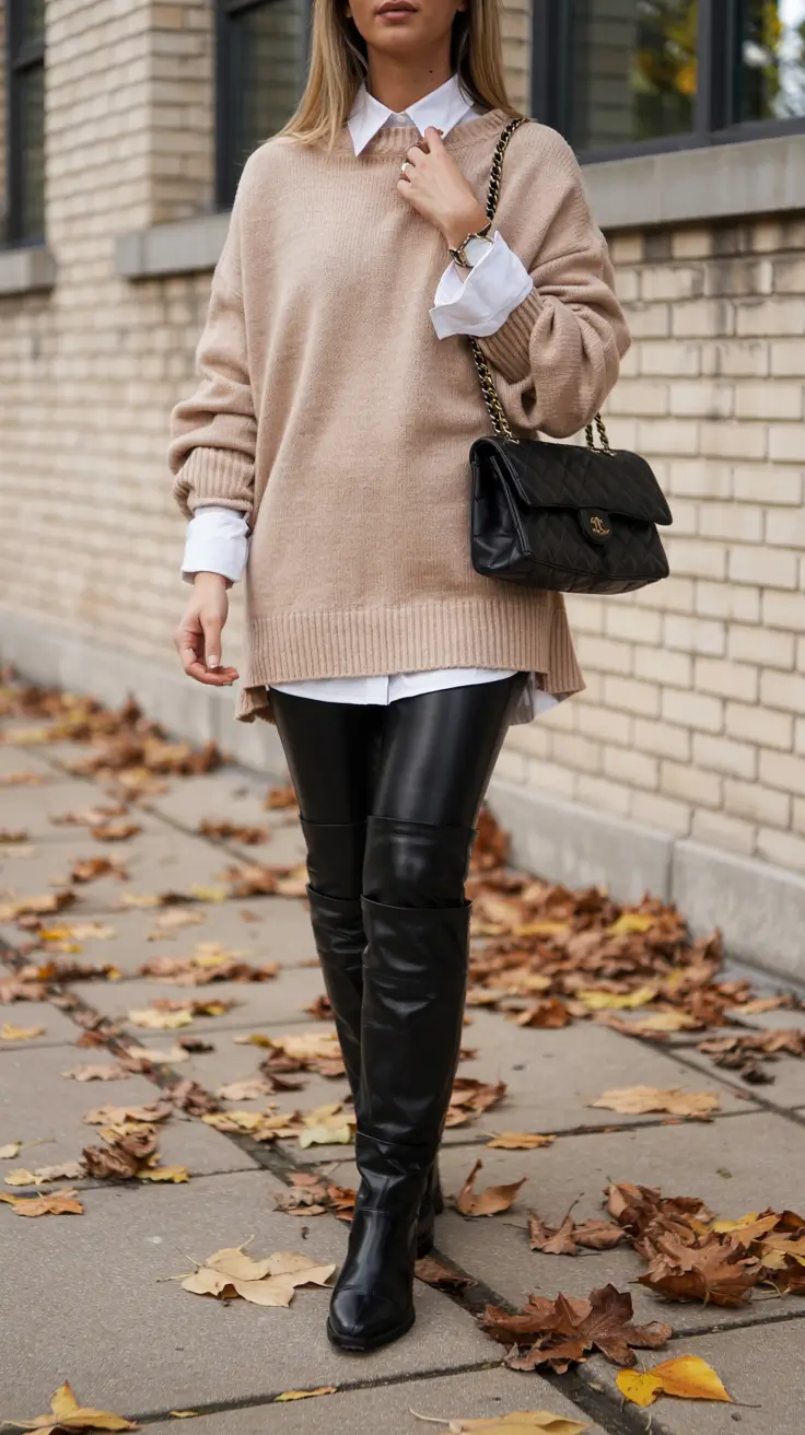fall winter outfits ideas 2025 Preppy Leather Edge