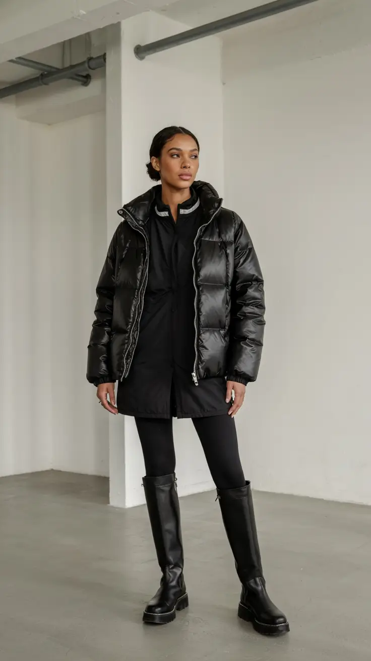 fall winter outfits ideas 2025 Monochrome Power Puffer