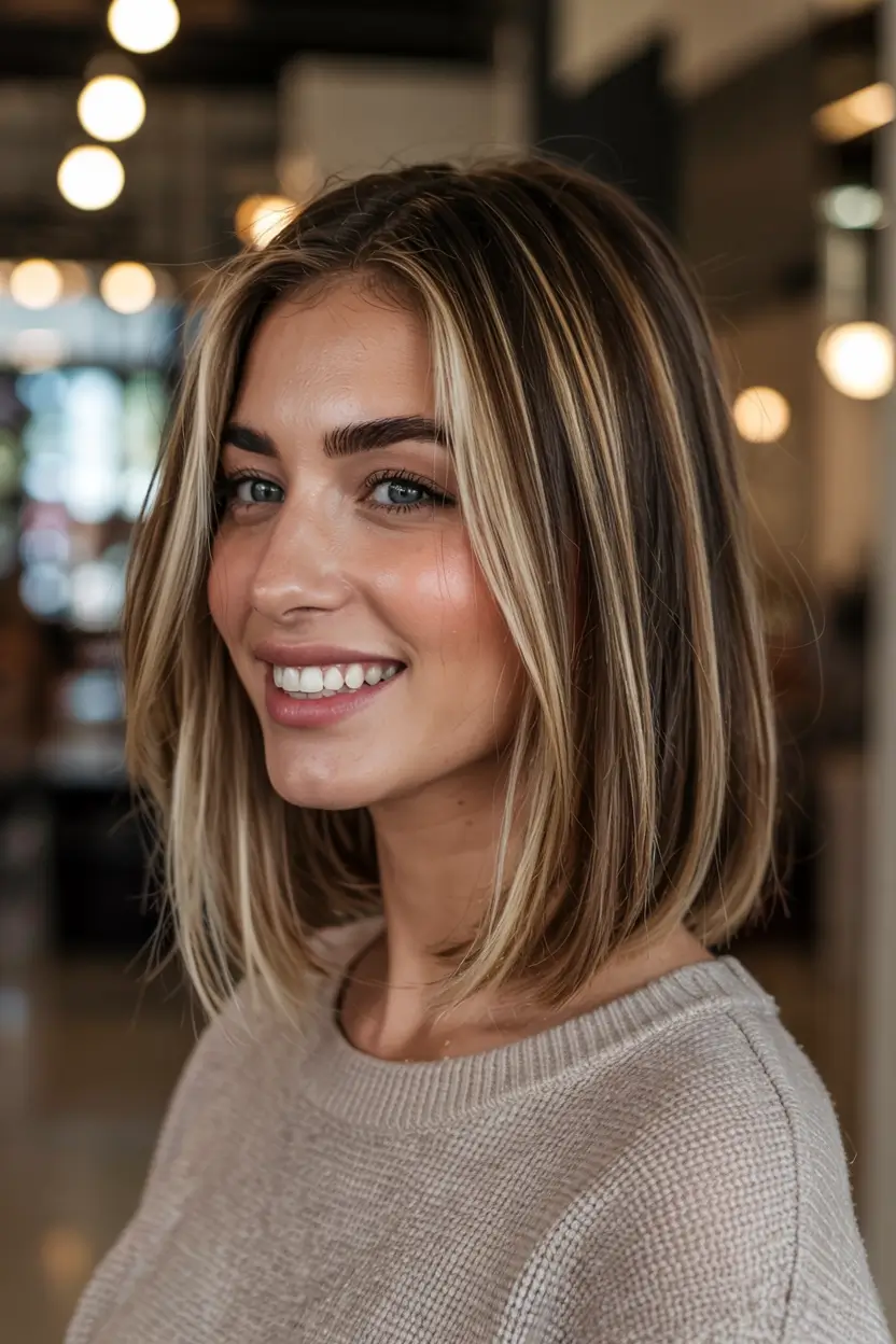 medium length fall haircuts ideas 2025 Dimensional Blonde Bob With Straight Finish