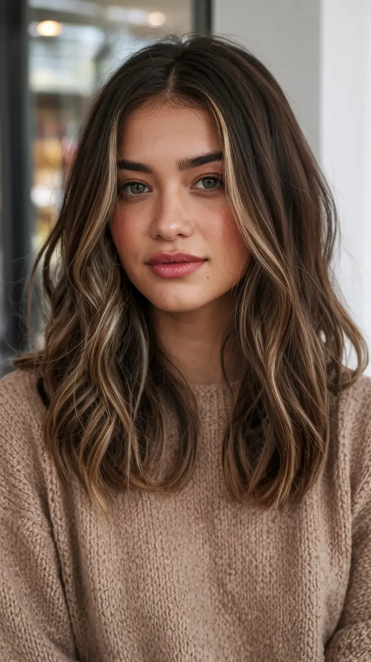 medium length fall haircuts ideas 2025 Lived-In Brown Balayage With Shine Layers