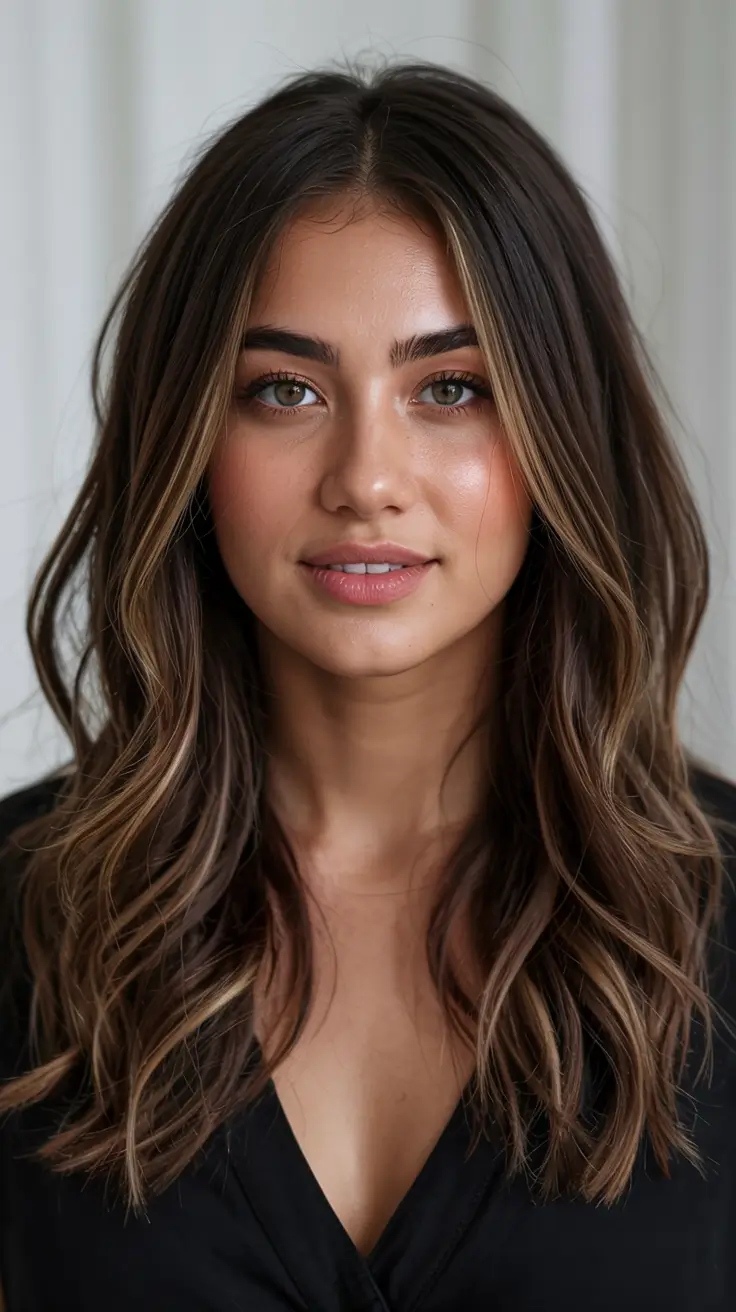 medium length fall haircuts ideas 2025 Butter Brunette With Cascading Contour Waves