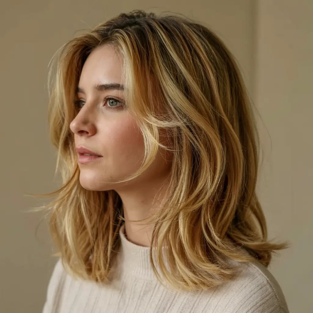 medium length fall haircuts ideas 2025 Feathered Blonde Layers With Soft Volume
