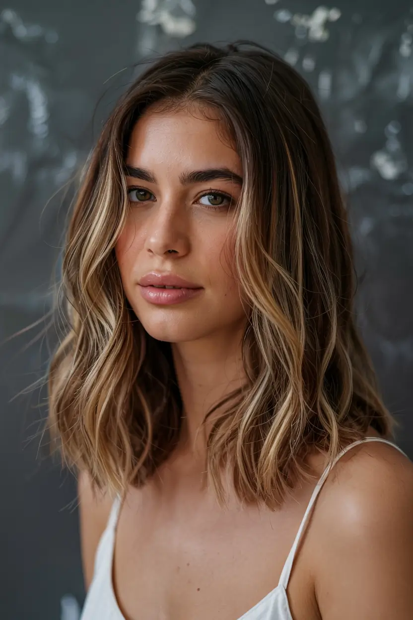 medium length fall haircuts ideas 2025 Creamy Brunette Lob With Wave Detail