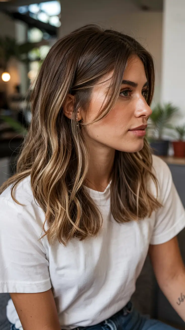 medium length fall haircuts ideas 2025 Face-Framing Layers With Honey-Toned Dimension