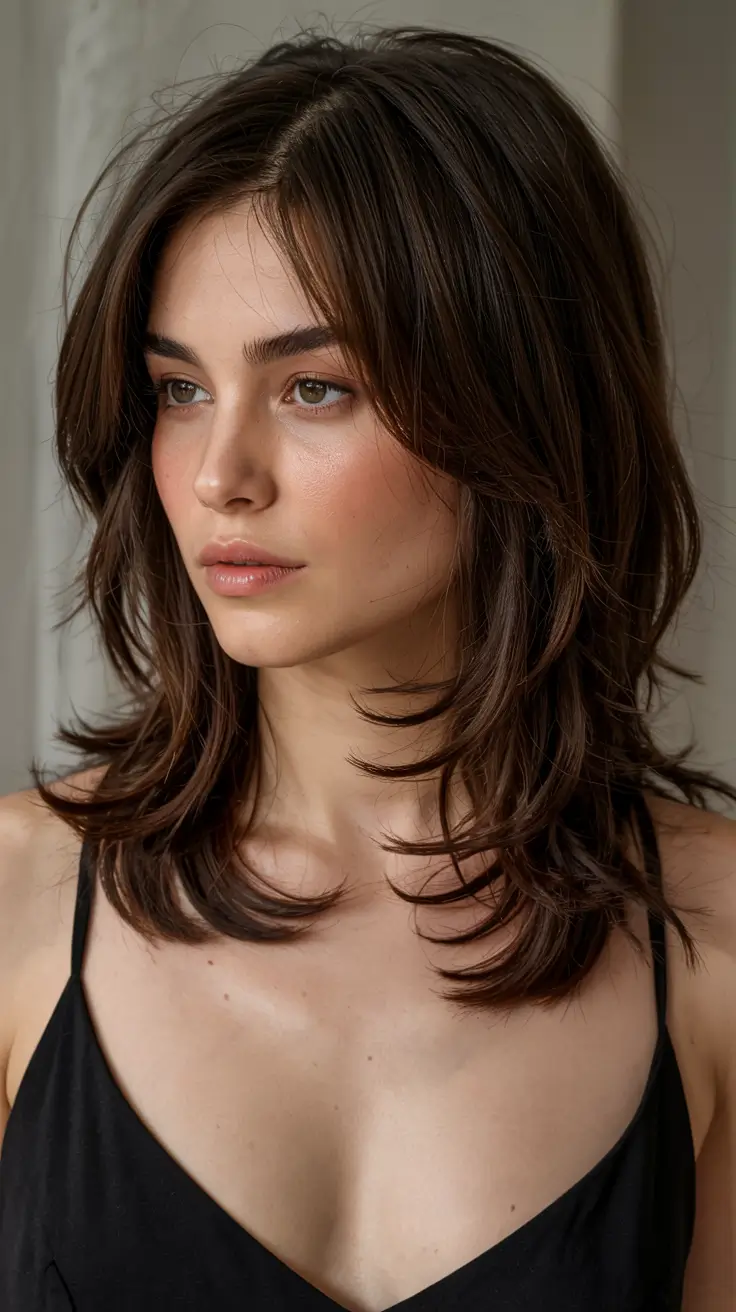 medium length fall haircuts ideas 2025 Shaggy with Intentional Edge
