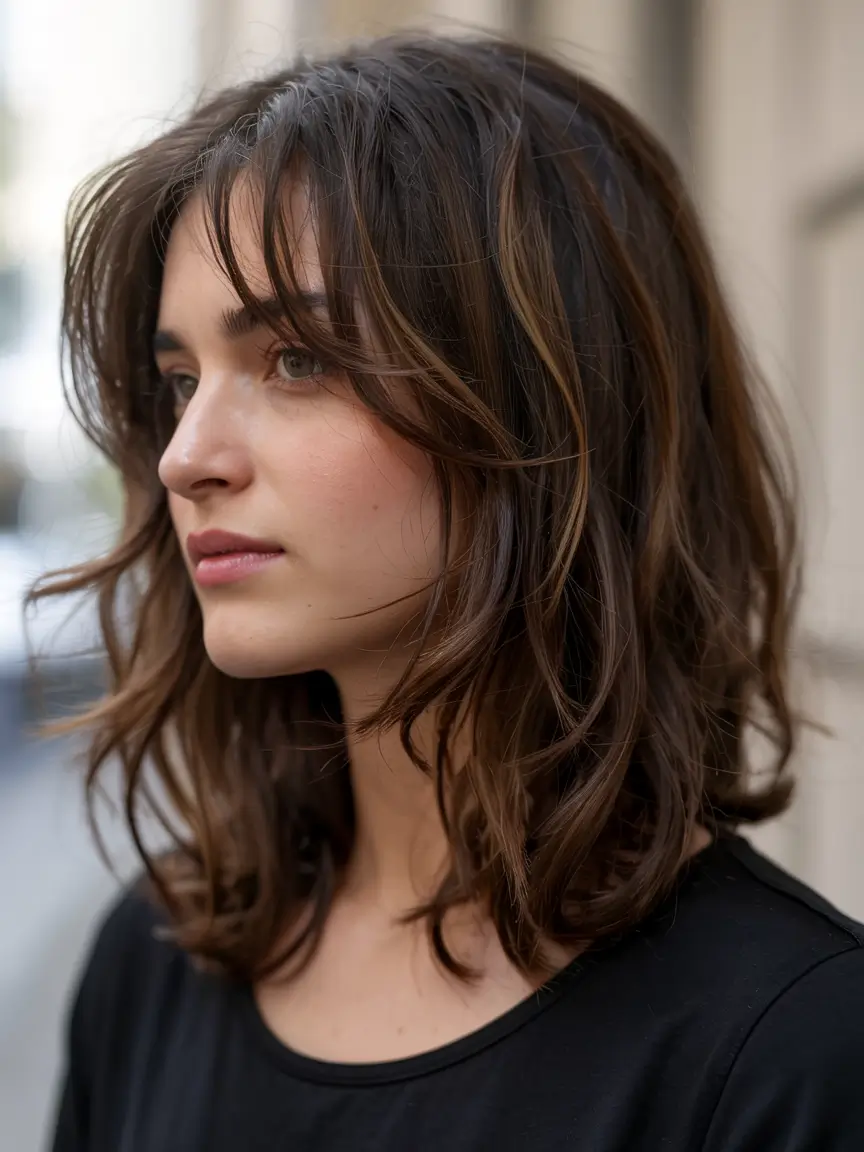 medium length fall haircuts ideas 2025 Wispy Layers With Long Curtain Bangs