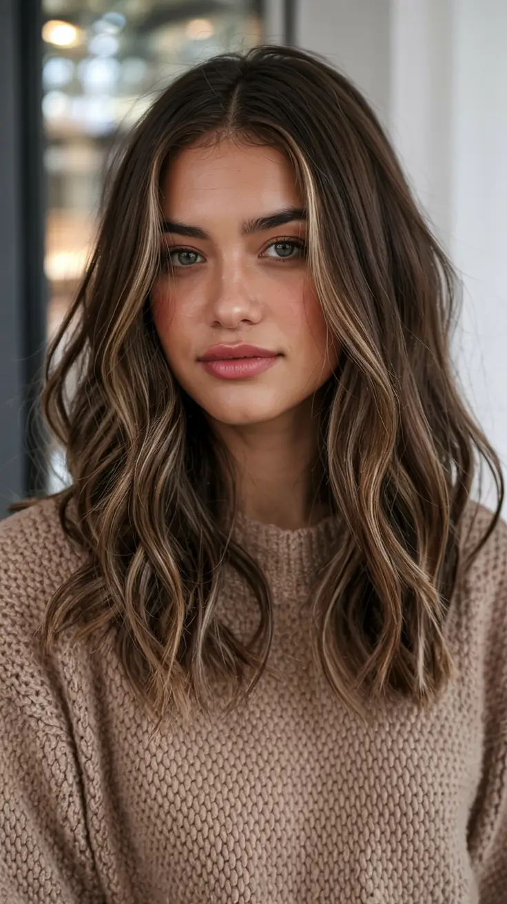 popular fall haircuts ideas 2025 Classic Soft Waves with Chestnut Dimension