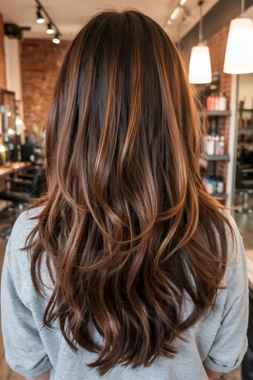 popular fall haircuts ideas 2025 Chocolate Mocha Layers with Ribbons of Caramel