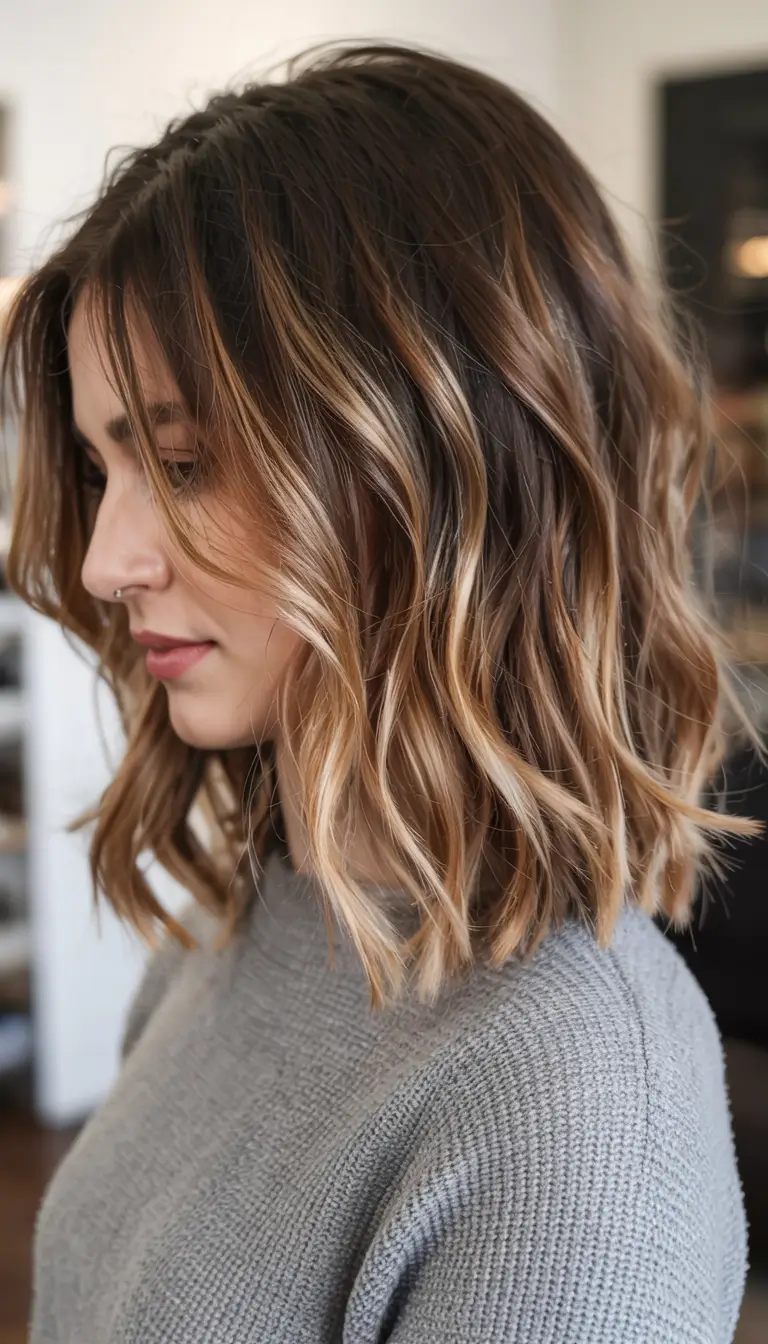 popular fall haircuts ideas 2025 Honey Blonde Wavy Bob