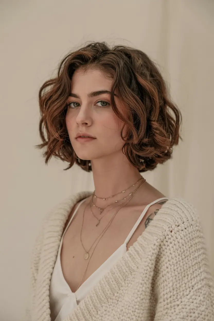 popular fall haircuts ideas 2025 Short Textured Bob with Loose Curls