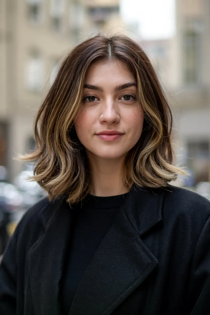 popular fall haircuts ideas 2025 Blended Bob with Bold Face-Frame