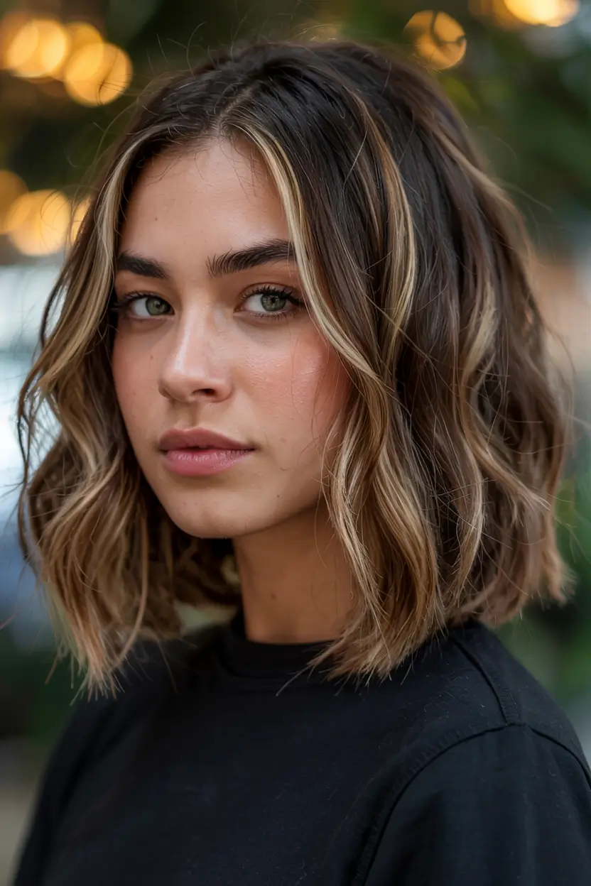 popular fall haircuts ideas 2025 Warm Brunette Wavy Bob