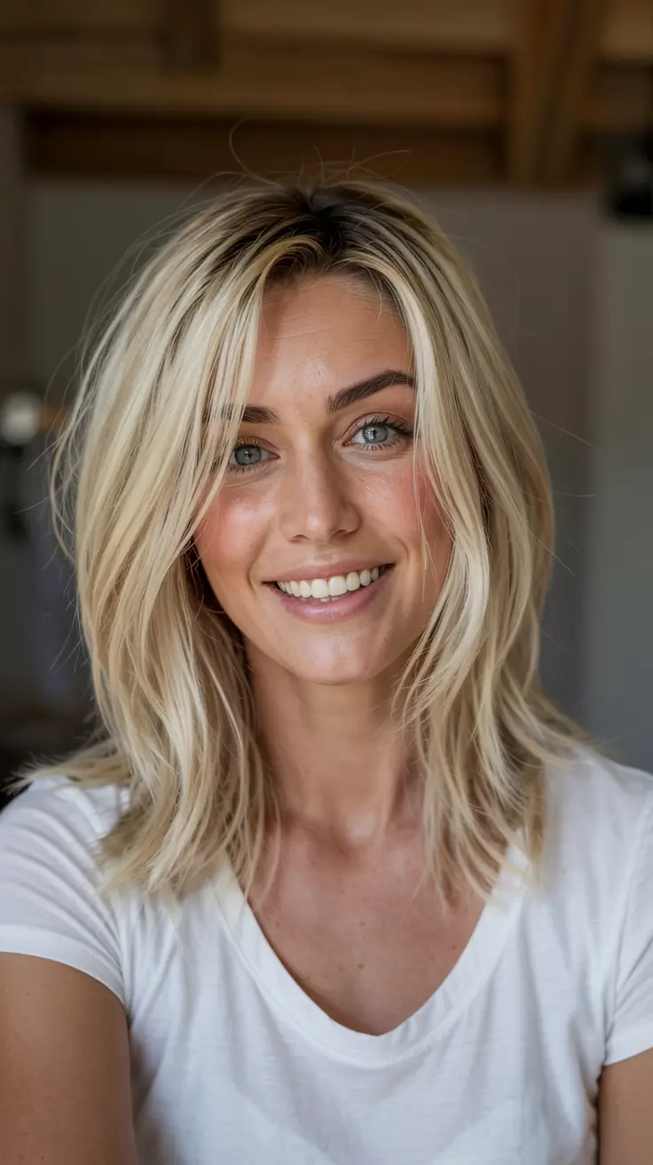 popular fall haircuts ideas 2025 Soft Blonde Layers with Face-Framing Volume