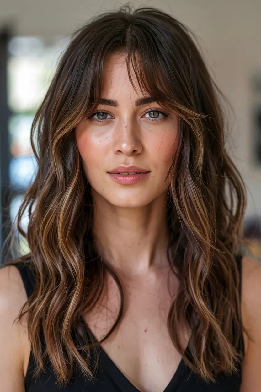 popular fall haircuts ideas 2025 Shag-Inspired Layers with Feathered Curtain Bangs