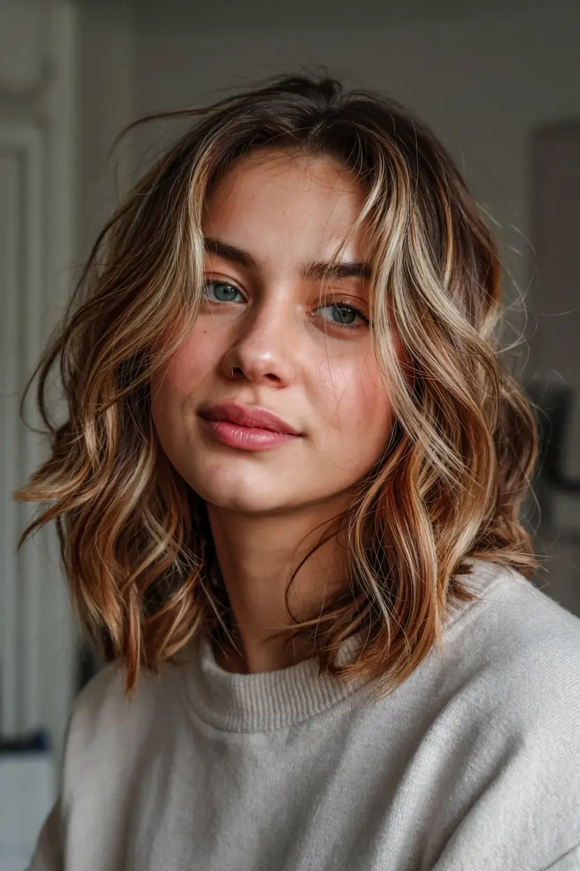popular fall haircuts ideas 2025 Soft Curls with Golden Tones