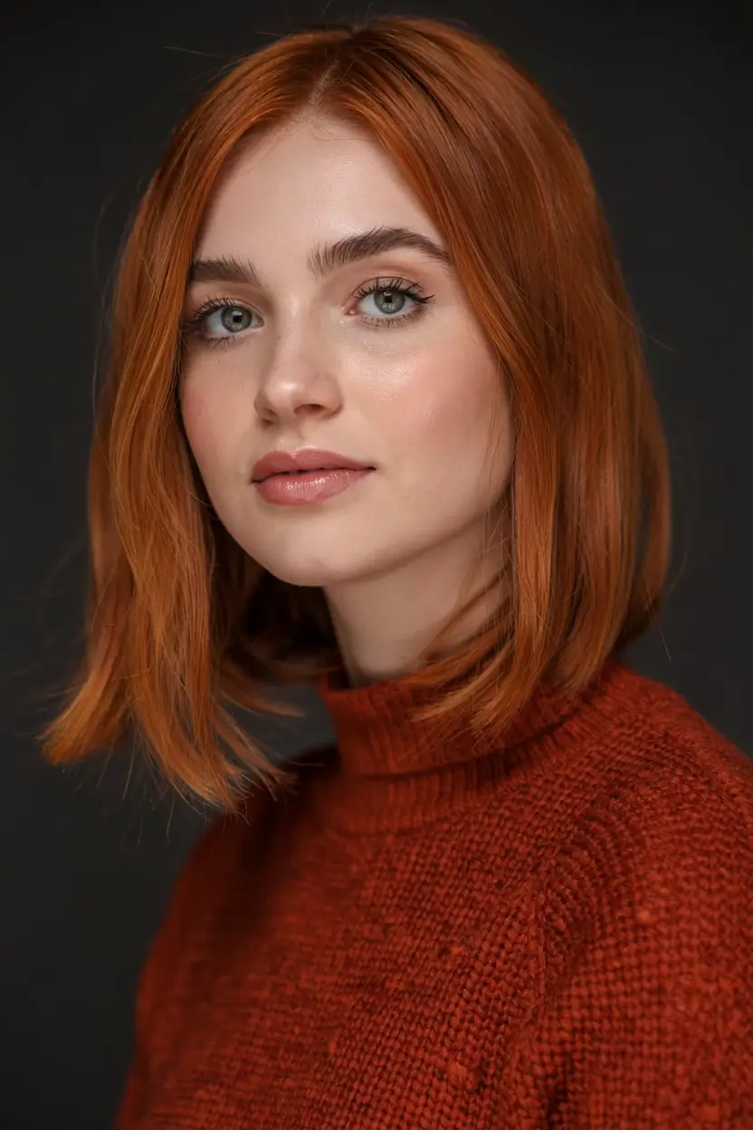 popular fall haircuts ideas 2025 Sleek Copper Blunt Cut