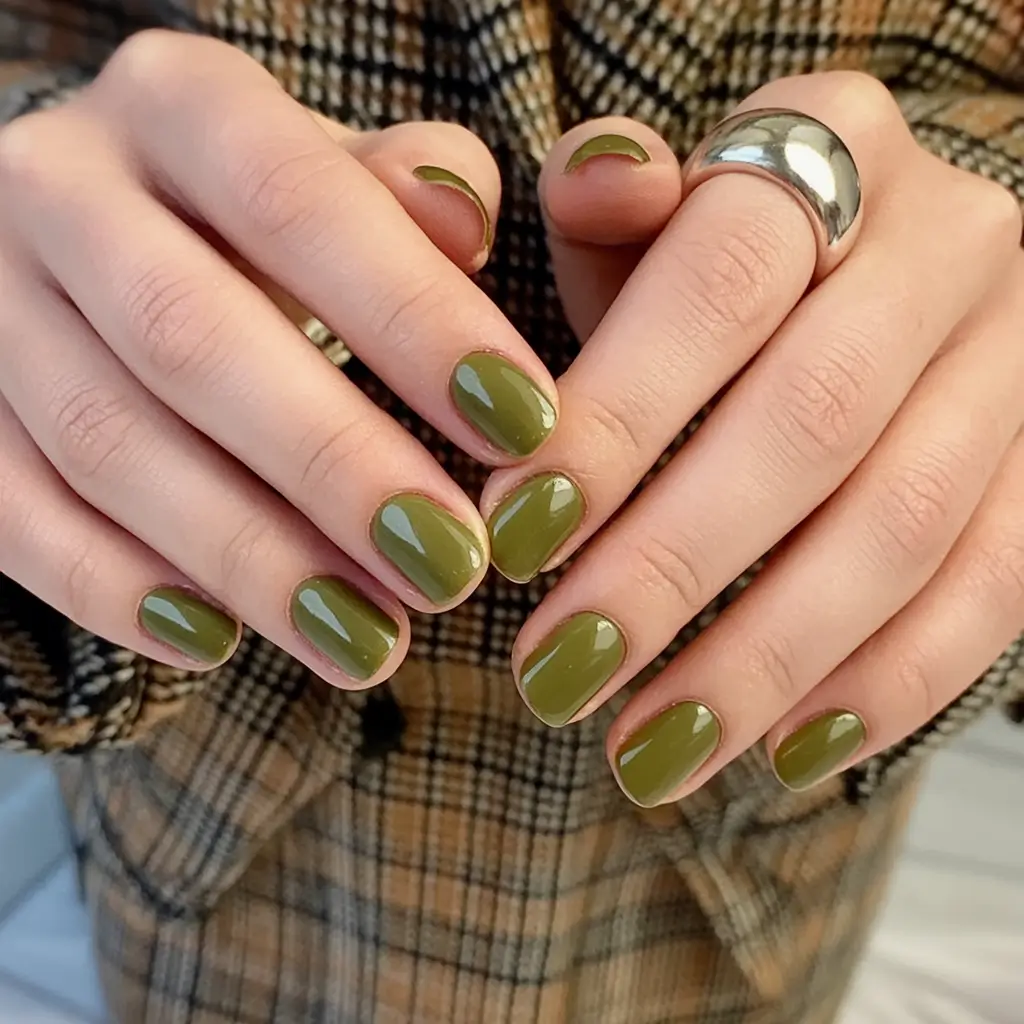 short fall nails trends 2025 Earthy Olive Classic