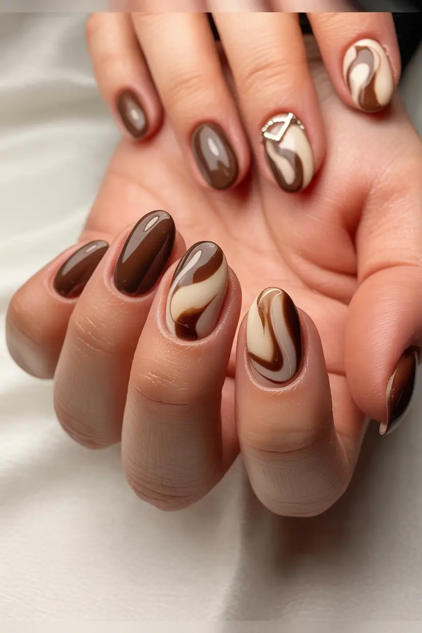 short fall nails trends 2025 Swirled Mocha Marble