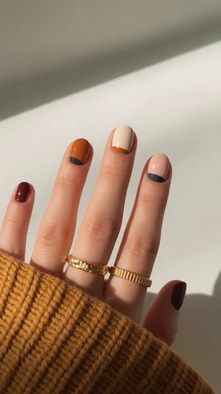 short fall nails trends 2025 Muted Color-Block Minimalism